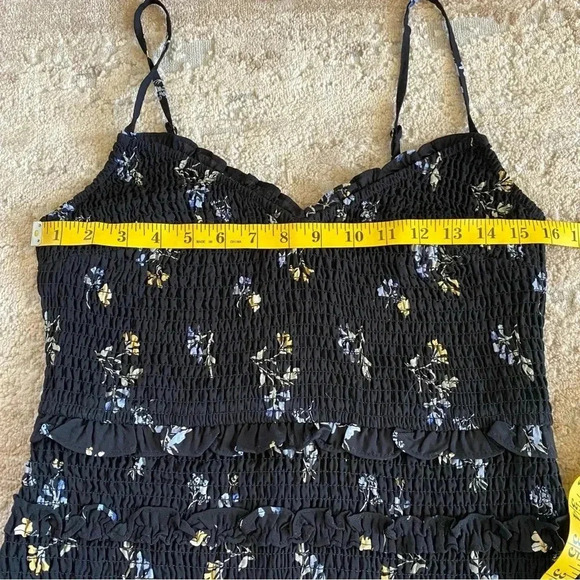Abercrombie & Fitch Black Floral Mini Dress Smocked Bodice Tiered Ruffle: Large - Picture 8 of 10